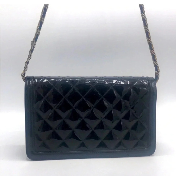 Vintage Ande' Mid Century Black patent leather Quilted Purse W shoulder strap - Picture 3 of 12